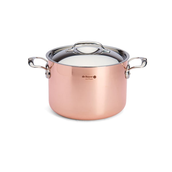 De Buyer Prima Matera Casseruola in Rame con Coperchio in Acciaio Inox - Diametro 24 cm, Capacità 7,5 litri
