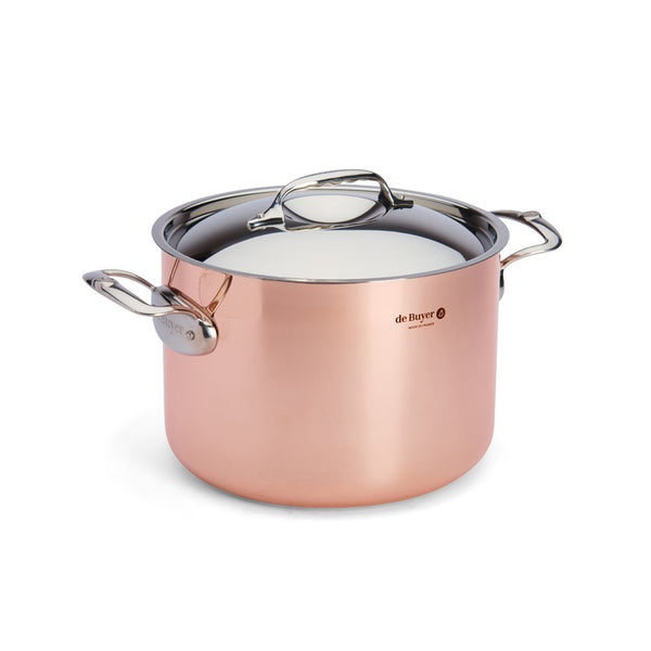 De Buyer Prima Matera Casseruola in Rame con Coperchio in Acciaio Inox - Diametro 24 cm, Capacità 7,5 litri