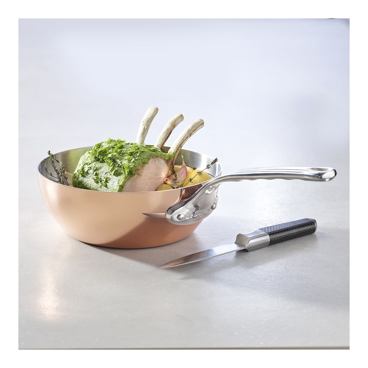 De Buyer 6436.24 Casseruola Bombata Rotonda in Rame/Ghisa e Inox, Diametro 24 cm