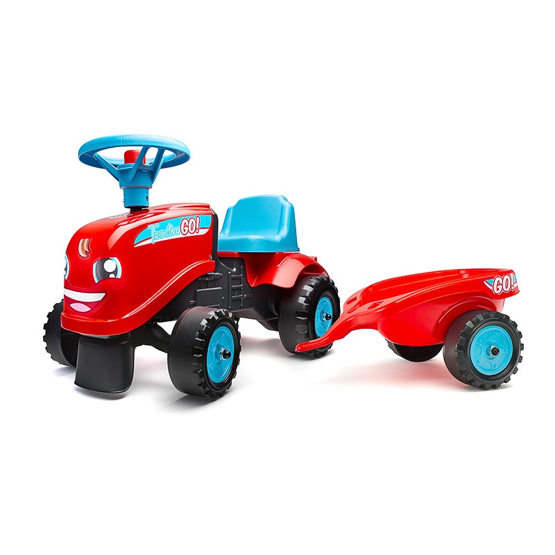 Falk Trattore Cavalcabile 200B Azzurro con Rimorchio - Personalizzabile, per Bambini a Partire da 12 Mesi, 100% Made in France