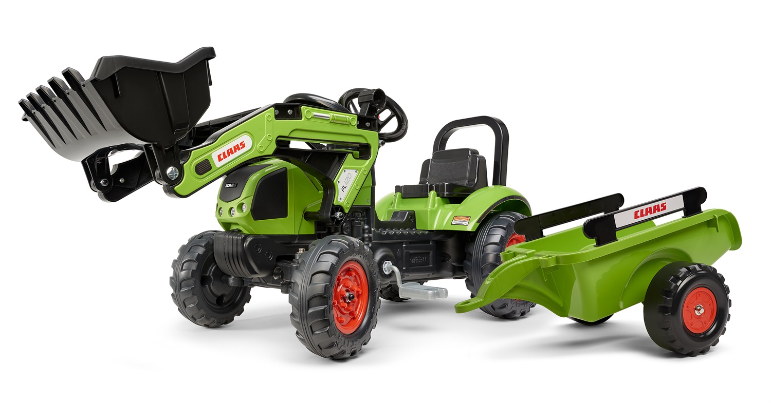 FALK Claas 2040AM Trattore a Pedali con Rimorchio e Pala Anteriore Articolata - Adatto dai 2 Anni