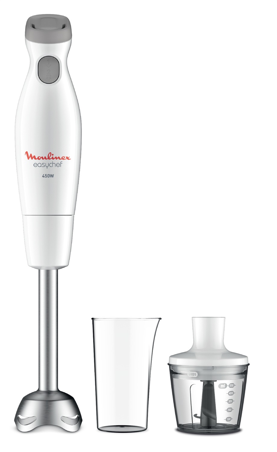 Moulinex DD4521 Easychef Mixer ad Immersione 2 in 1, Potenza 450 W, Capacità 0,8 L, con Bicchiere da 800 ml e Tritatutto da 500 ml, 2 Velocità, Facile da Pulire