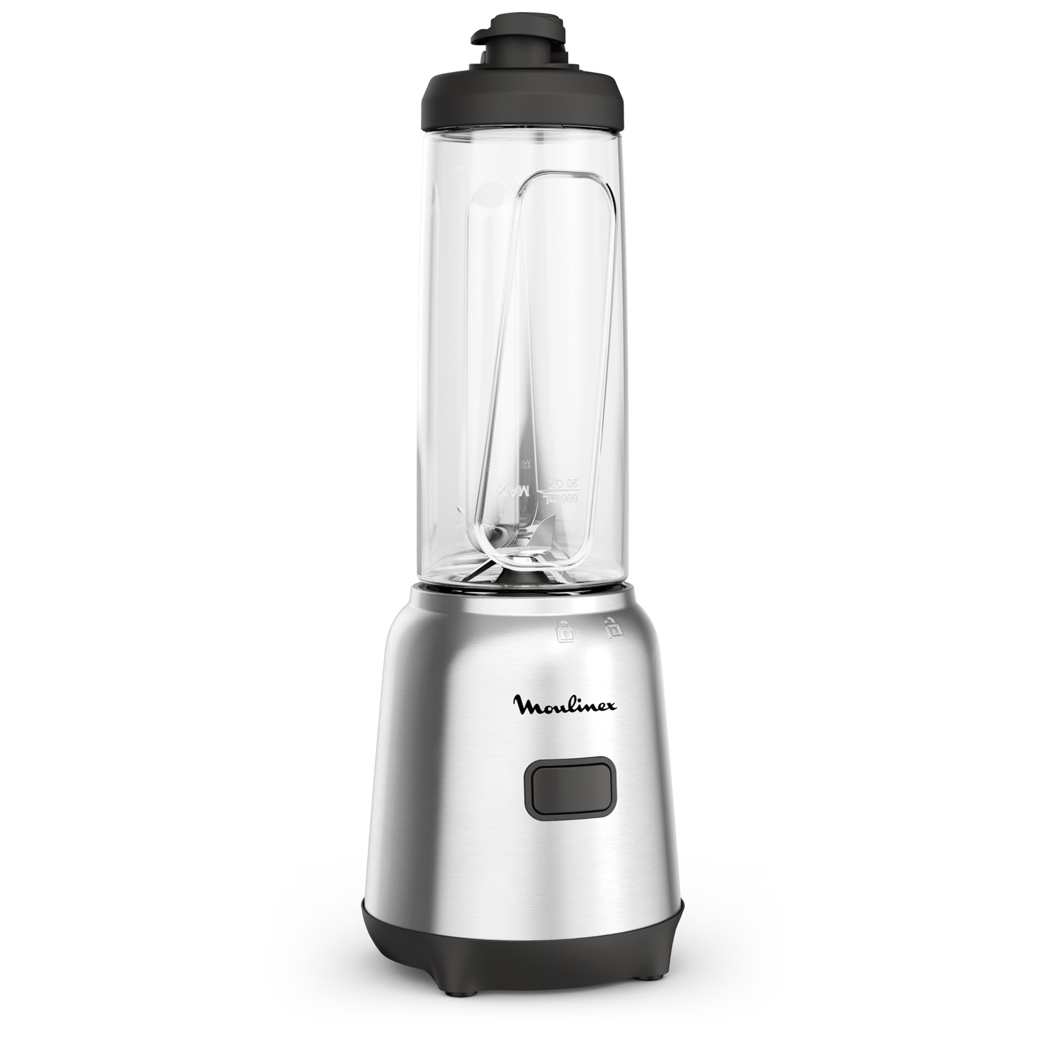 Moulinex Mix&Move Mini Frullatore Portatile 300 W con 2 Bottiglie da 600 ml, Design Compatto, Lame Rimovibili, Frullatore Smoothie Argento