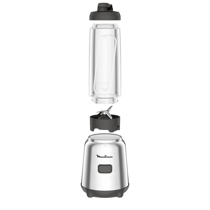 Moulinex Mix&Move Mini Frullatore Portatile 300 W con 2 Bottiglie da 600 ml, Design Compatto, Lame Rimovibili, Frullatore Smoothie Argento