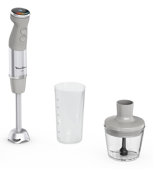Moulinex Quickchef DD672B Mixer ad Immersione 2 in 1, 1000 W, Lame Powelix, 20 Velocità, Modalità Turbo, Grigio e Acciaio Inox