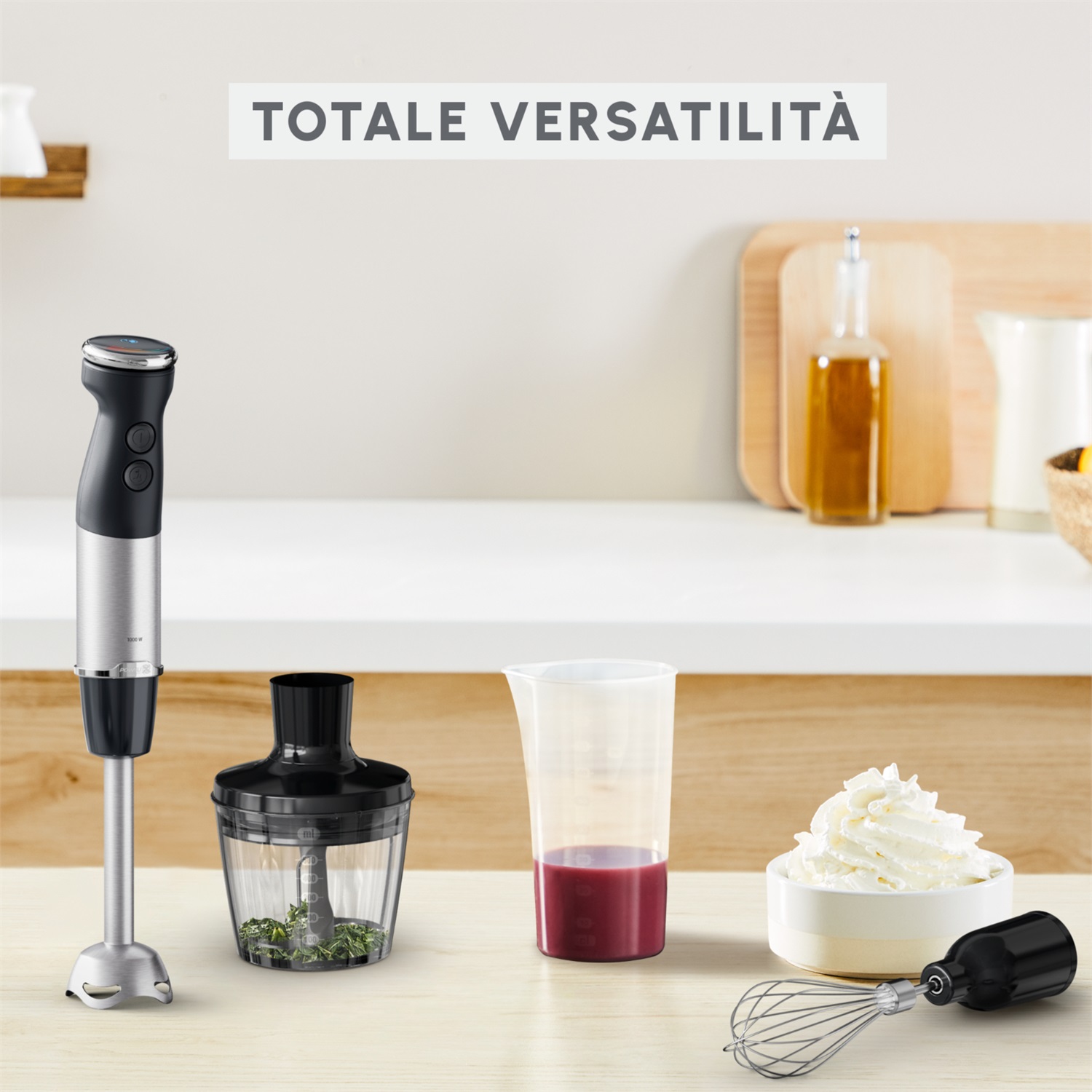 Moulinex DD6738 Quickchef , Frullatore a immersione 1000 W con tecnologia Powelix, 20 velocità, funzione turbo, accessori inclusi