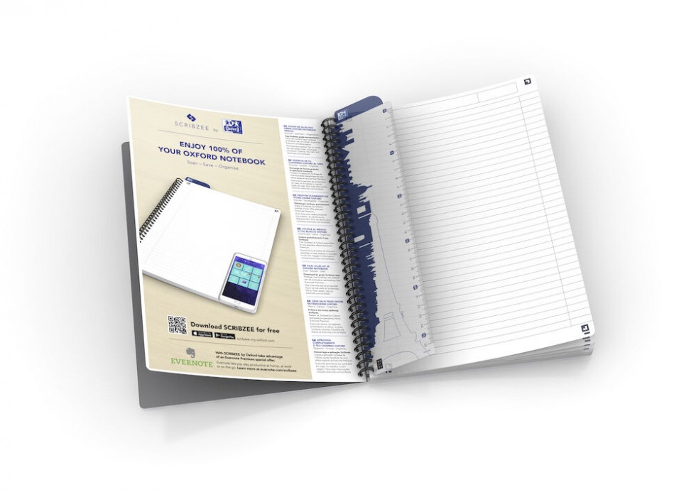 Oxford Quaderno Maxi Spiralato A4 Nero - 180 Pagine, Carta 90 g, Rigato 7 mm, Copertina Cartonata Soft, App Scribzee
