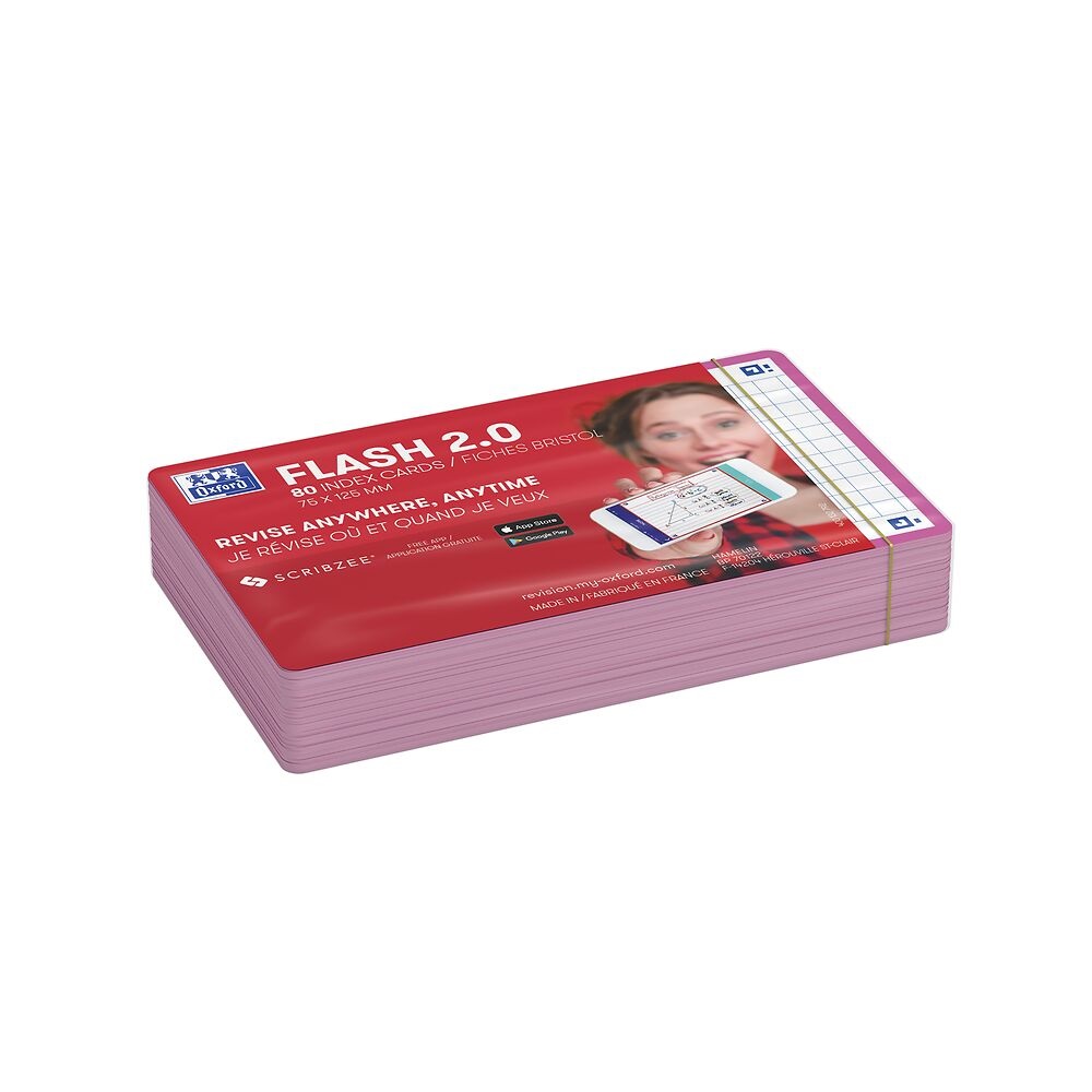 Oxford Flash 2.0 - 80 Schede Bristol 7,5 x 12,5 cm con Cornice Fucsia e Angoli Arrotondati