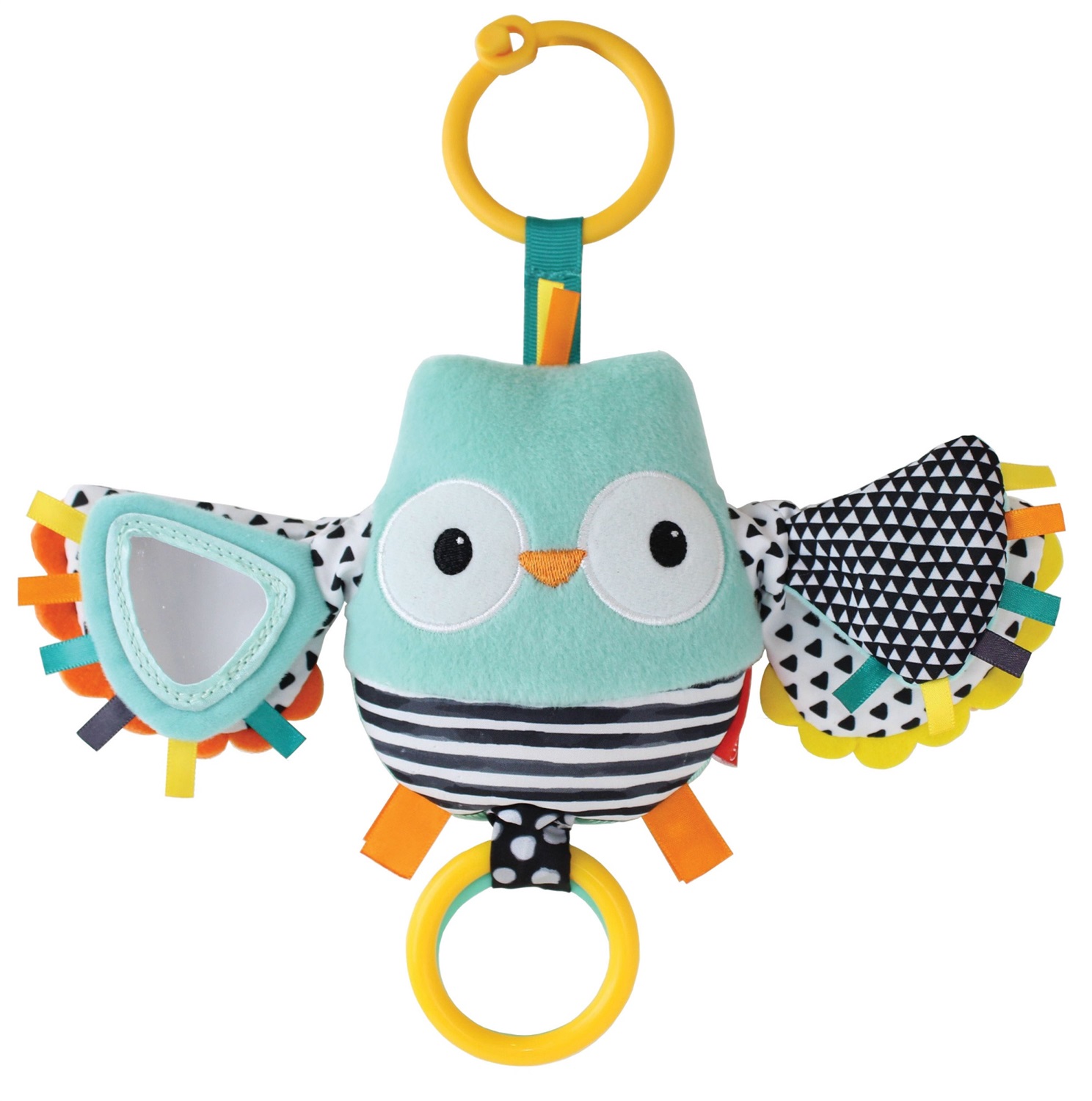 Infantino Peluche Gufetto Activity Multicolore con Ali Mobili e Anelli Clacker