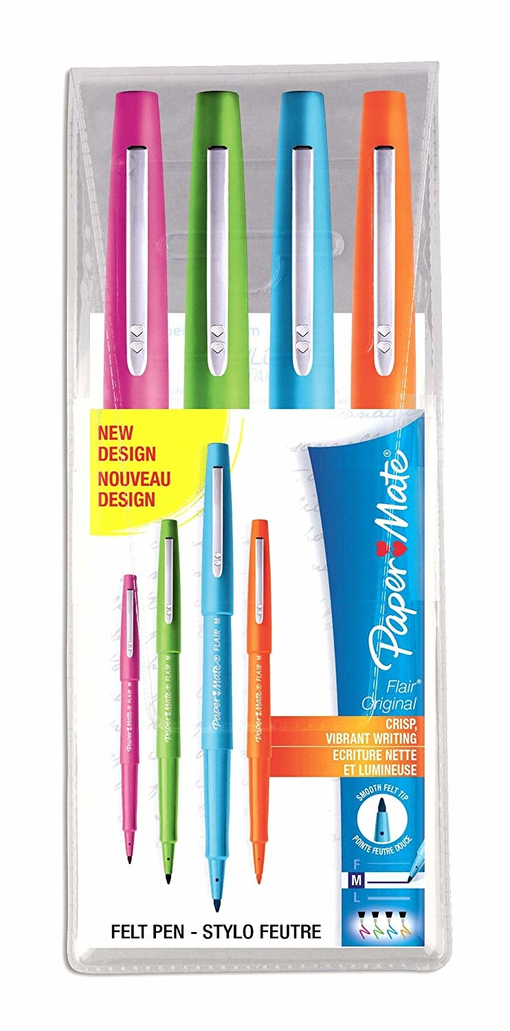 Papermate Pennarello Flair Nylon Assortiti - Confezione da 4 Pezzi con Punta in Fibra 1,1 mm