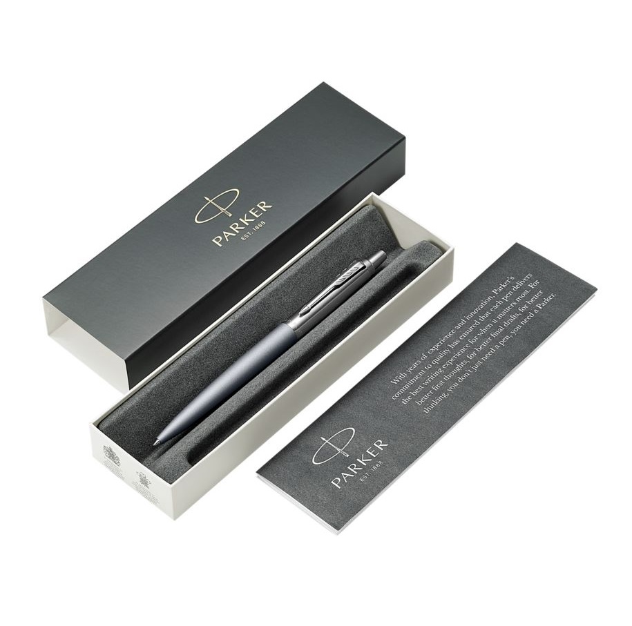 Parker Jotter XL Penna a Sfera Cromata Matte Grey, Punta Media, Inchiostro Blu, Confezione Regalo