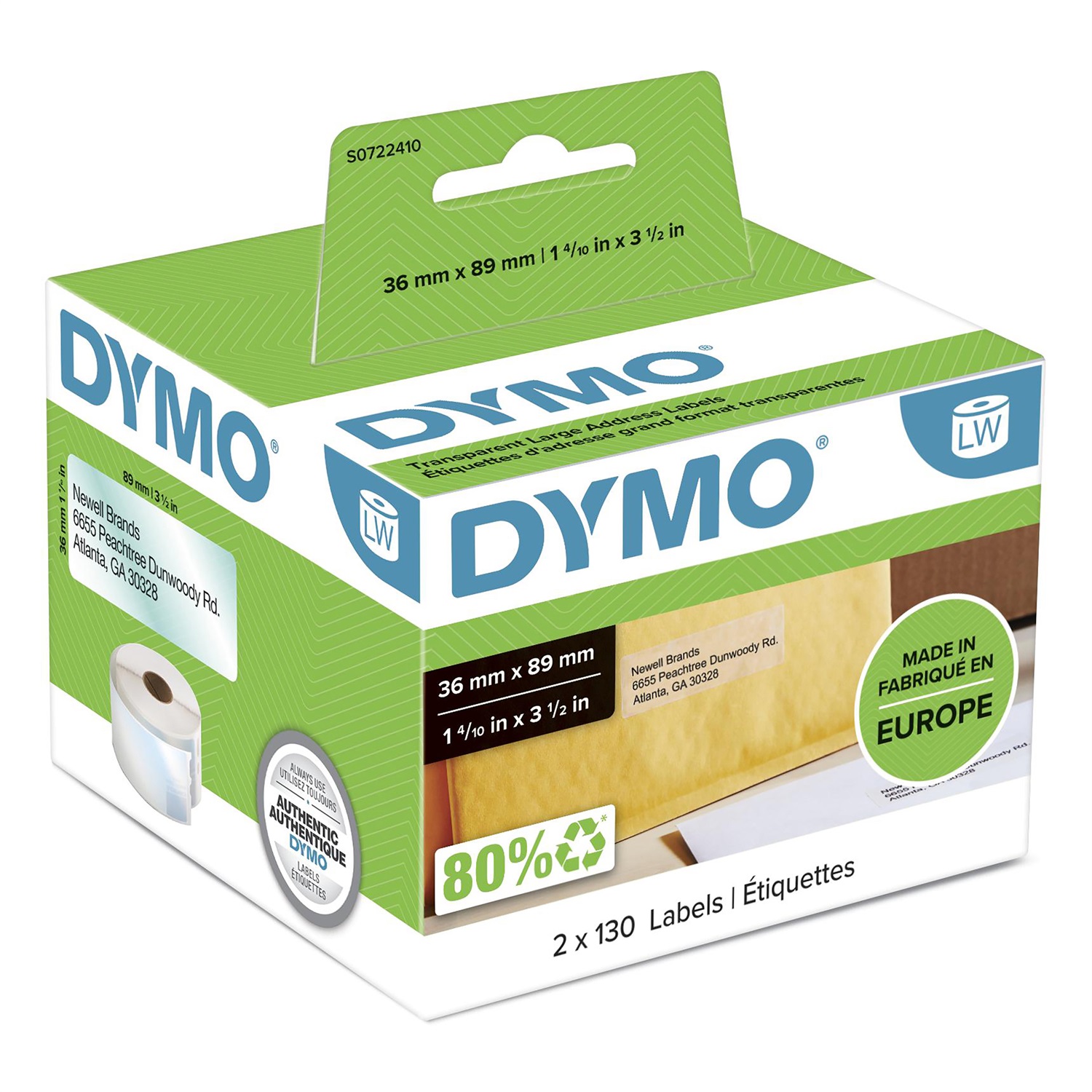 DYMO LW Etichette Indirizzi Grandi - 36 x 89 mm - 12 Rotoli da 130 Etichette Autoadesive (1.560 pezzi)
