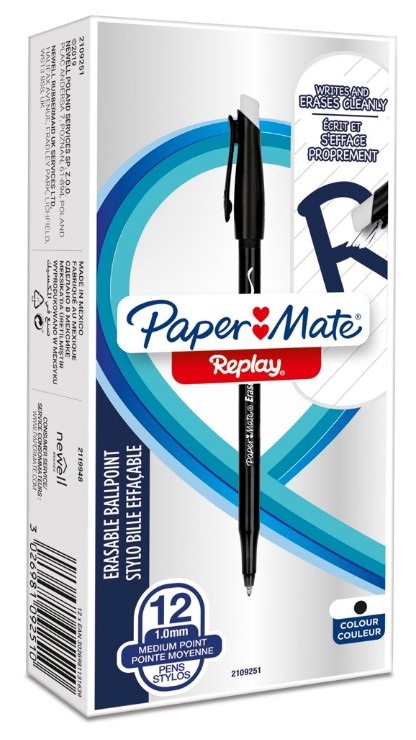 Paper Mate Replay Penna a Sfera Cancellabile 40° Anniversario, Limited Edition, Confezione da 12 Penne, Nero, Tratto 1,0 mm