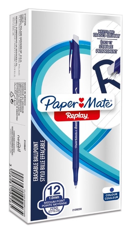 Paper Mate Replay Penna a Sfera Cancellabile Blu 40° Anniversario, Edizione Limitata, Confezione da 12 Penne, Punta Media 1 mm