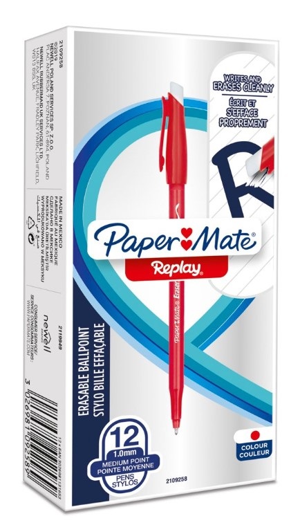 Papermate Replay 40° Anniversary Penna a Sfera Cancellabile Rosso - Confezione da 12, Tratto 1 mm, Limited Edition