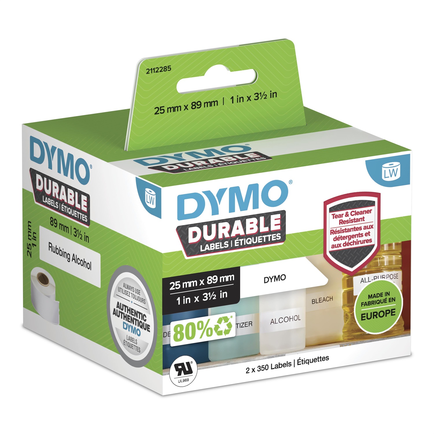 DYMO Etichette Autoadesive Industriali Bianche - 25 x 89 mm, 2 Rotoli da 350 Etichette