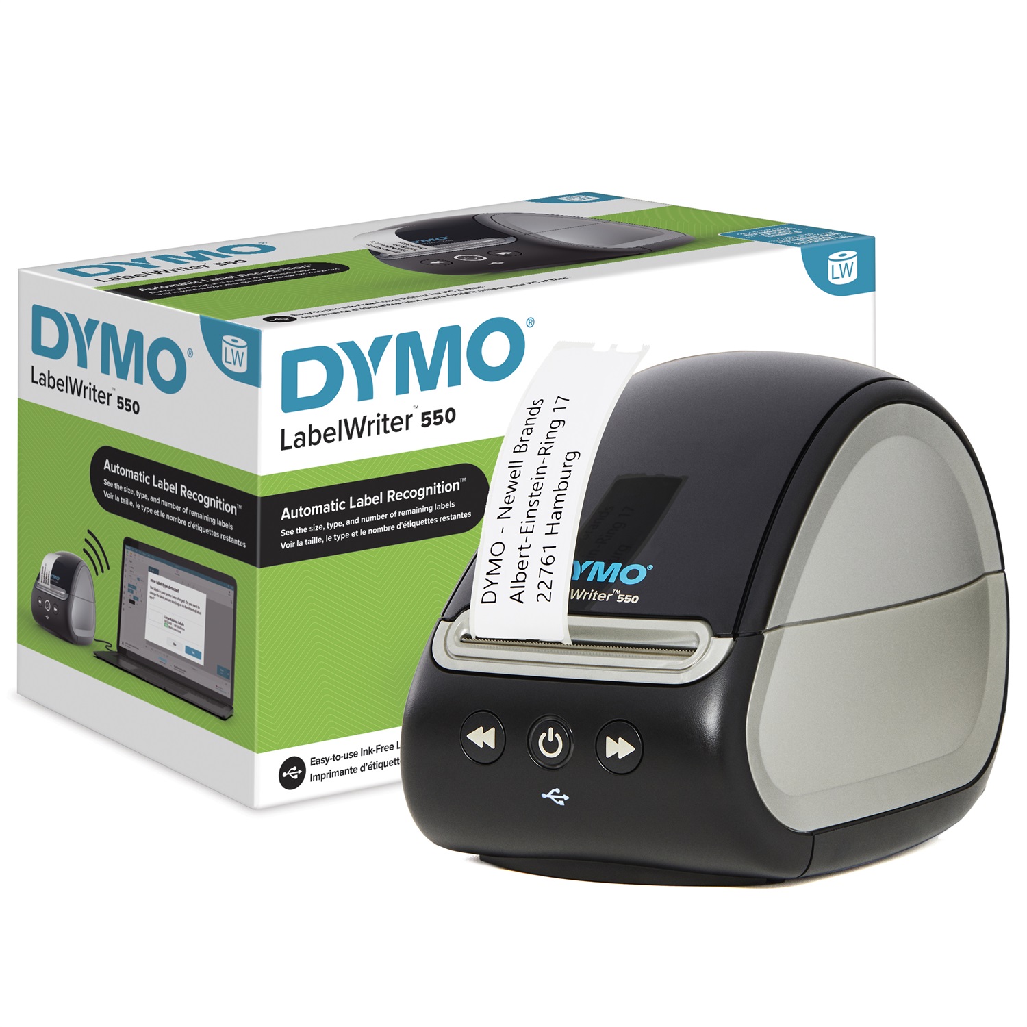 DYMO LabelWriter™ 550 - Stampante per Etichette Termica, 62 Etichette/Minuto, Nero, Riconoscimento Automatico