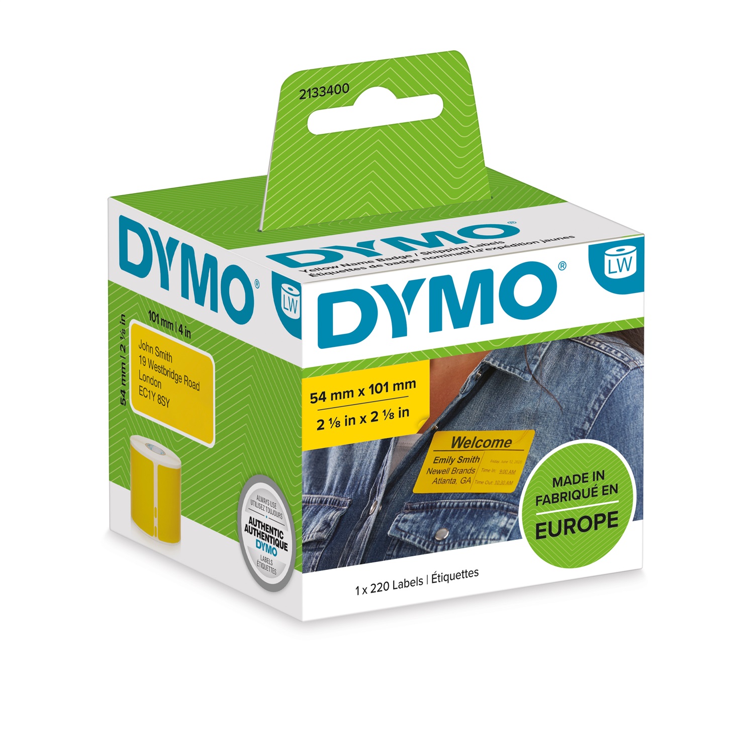 DYMO 2133400 Etichette Autoadesive Rimovibili Gialle 54x101mm Rettangolo con Angoli Arrotondati - 220 Pz