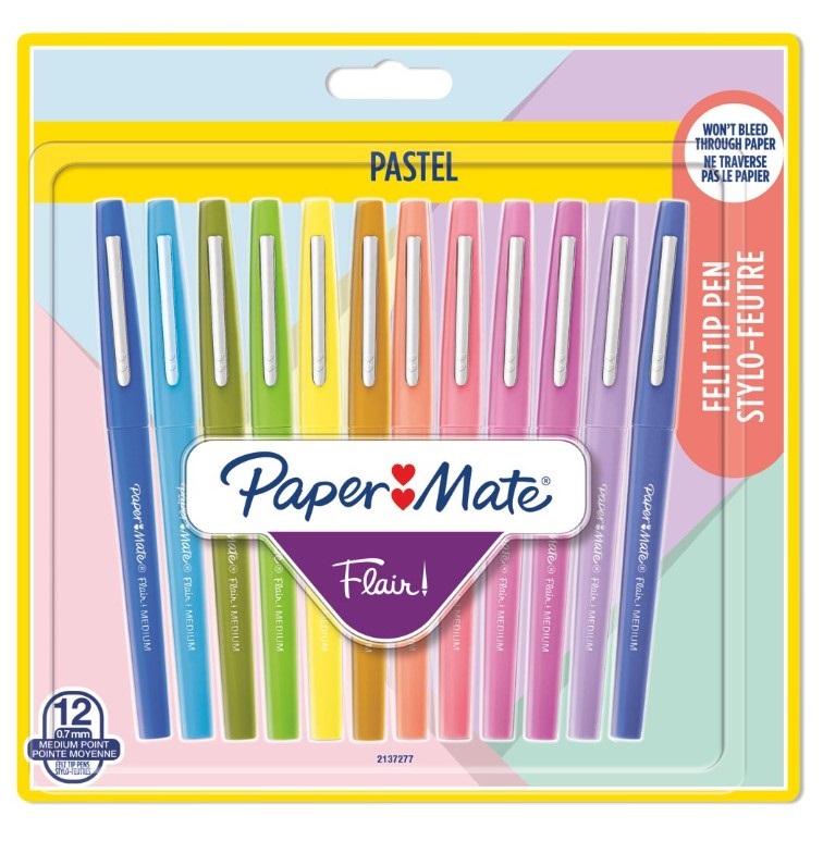 Paper Mate Flair - Pennarelli a Punta Media, 0,7 mm, Colori Pastello Assortiti, Blister da 12 Pezzi