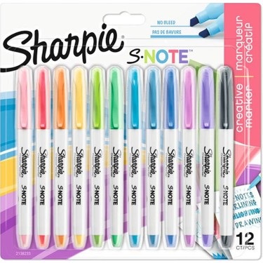 Sharpie S-Note Pennarelli Creativi ed Evidenziatori - Punta a Scalpello Flessibile - Colori Assortiti - Confezione da 12 Pezzi
