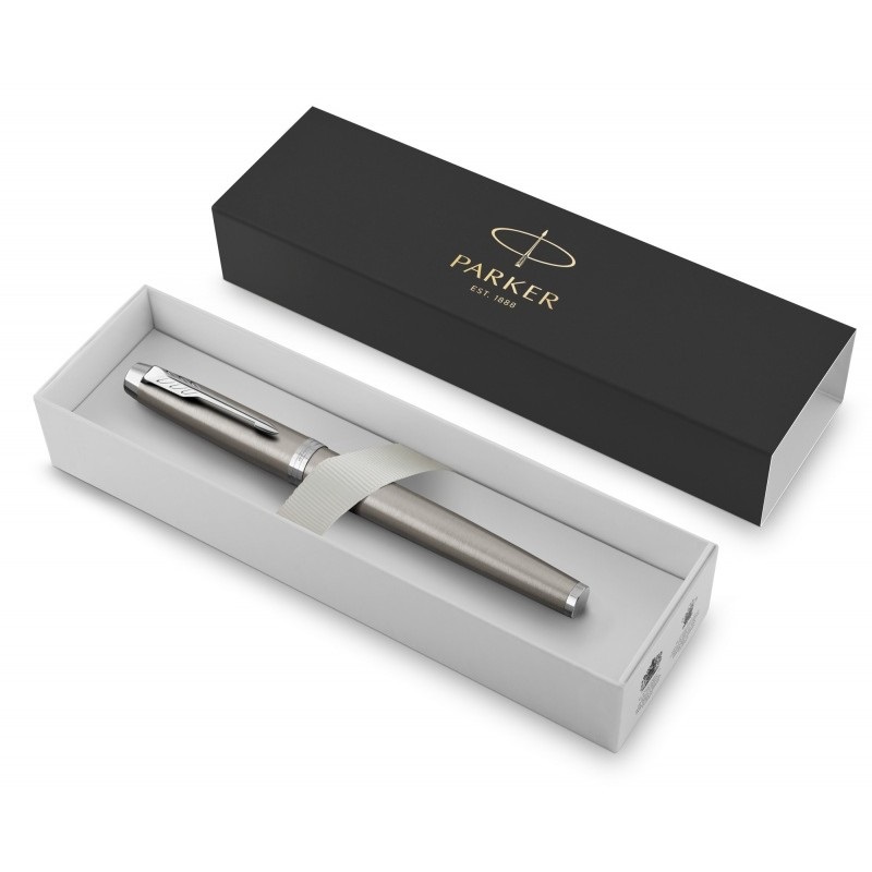 Parker IM Entry Line Penna Roller in Acciaio Inossidabile con Punta Fine F e Inchiostro Nero - Confezione Regalo