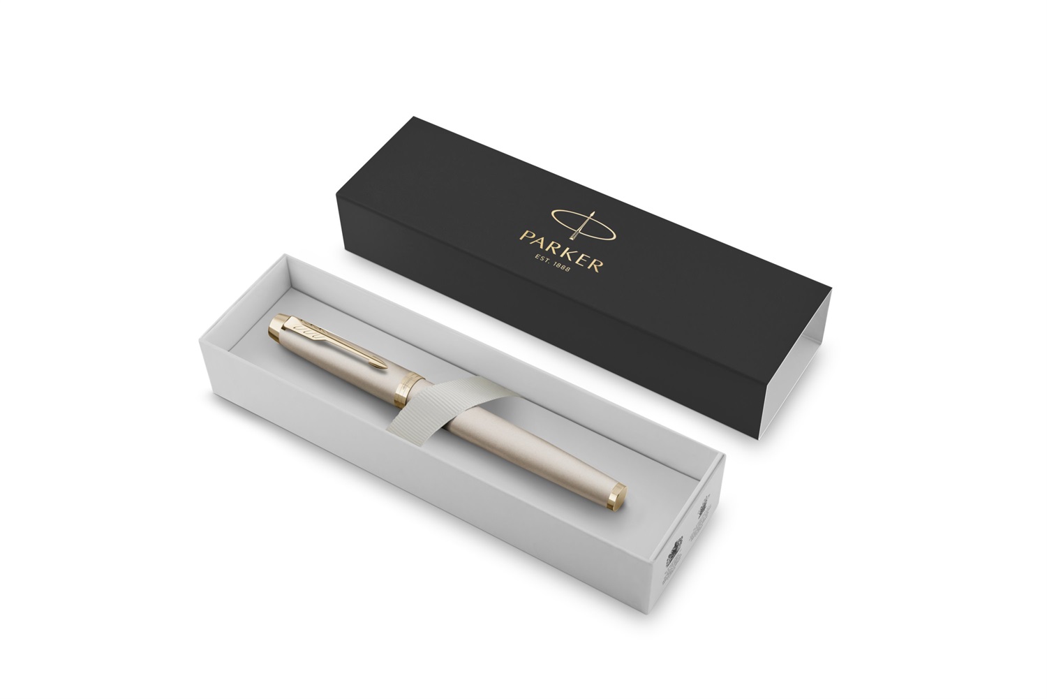 Parker IM Penna Roller Monocromatica Punta Fine Nero con Finitura Champagne - Confezione Regalo