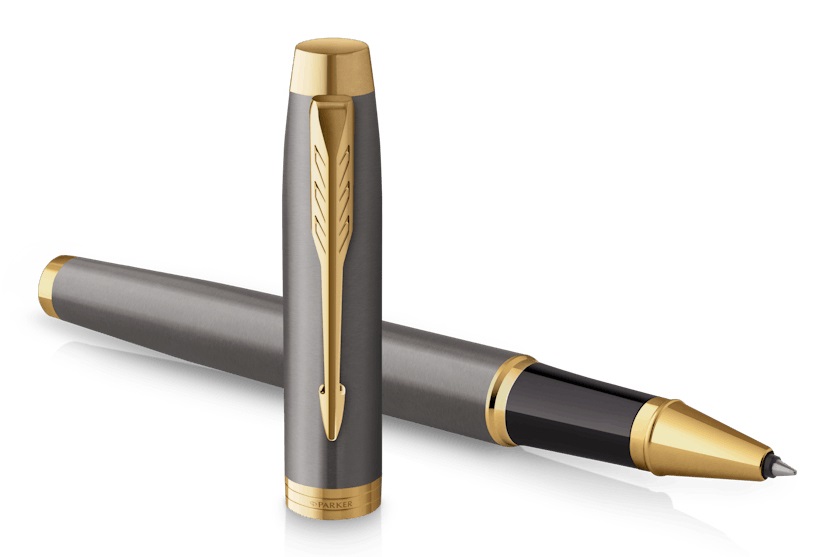 Parker IM Penna Roller Elegante Grigia con Punta Fine e Dettagli Dorati - Ricarica Nero Inclusa