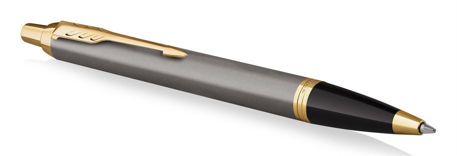 Parker IM Penna a Sfera - Acciaio Inox Laccato Grigio con Dettagli in Oro - Punta Media - Refill Blu Incluso