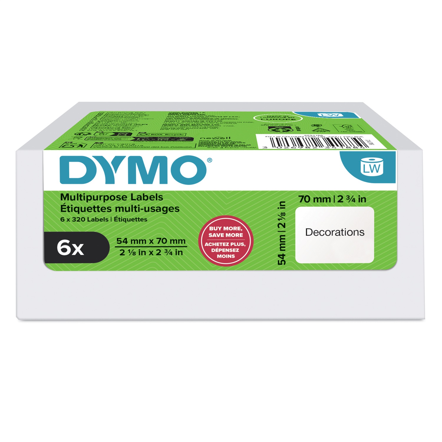 DYMO Etichette Multiuso 54x70 mm - 6 Rotoli da 320 Etichette Autoadesive per LabelWriter