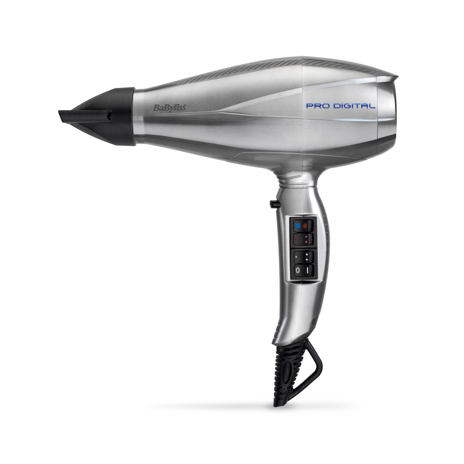 BaByliss Pro Digital Asciugacapelli 2200 W Professionale con Motore Digitale, Funzione Ionica, Diffusore e Concentratori, Grigio e Argento
