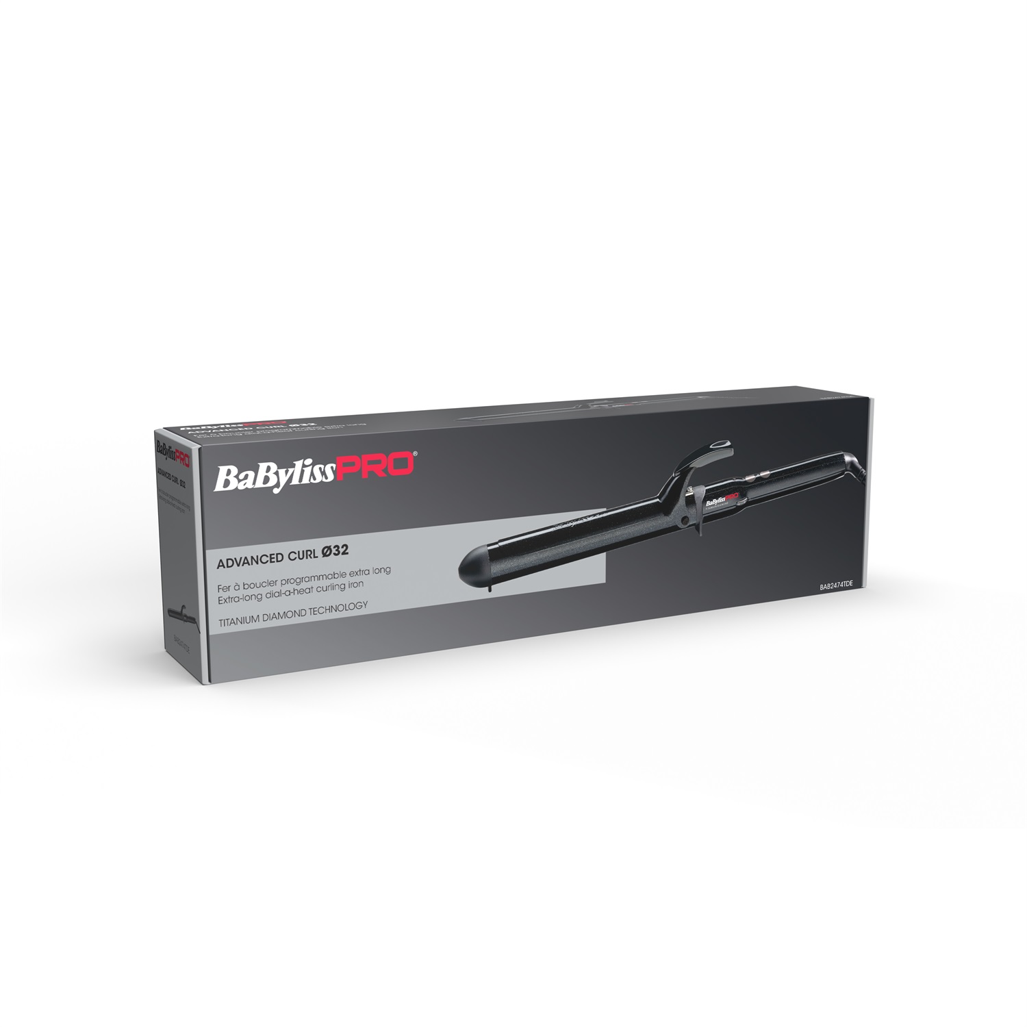 BaByliss PRO Arricciacapelli Professionale Extra Lungo 32 mm con Rivestimento in Diamond Titanium, 7 Temperature da 135°C a 220°C, Cavo Girevole da 2.7 m