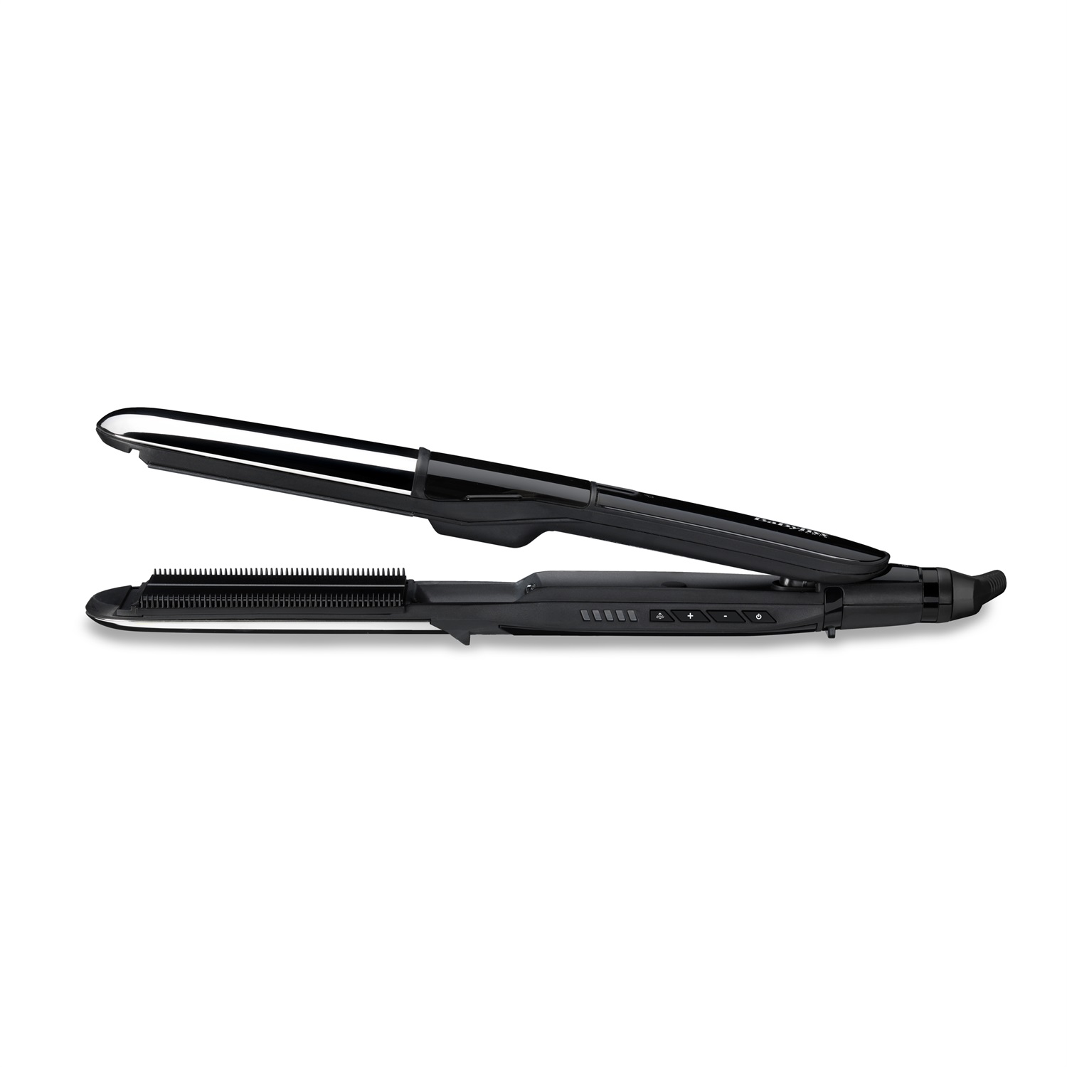 BaByliss ST496E Piastra a Vapore 2in1 Steamshine Ceramic - Piastre Larghe da 39mm, Funzione Ionica, 5 Temperature, Auto Spegnimento, Nero e Argento