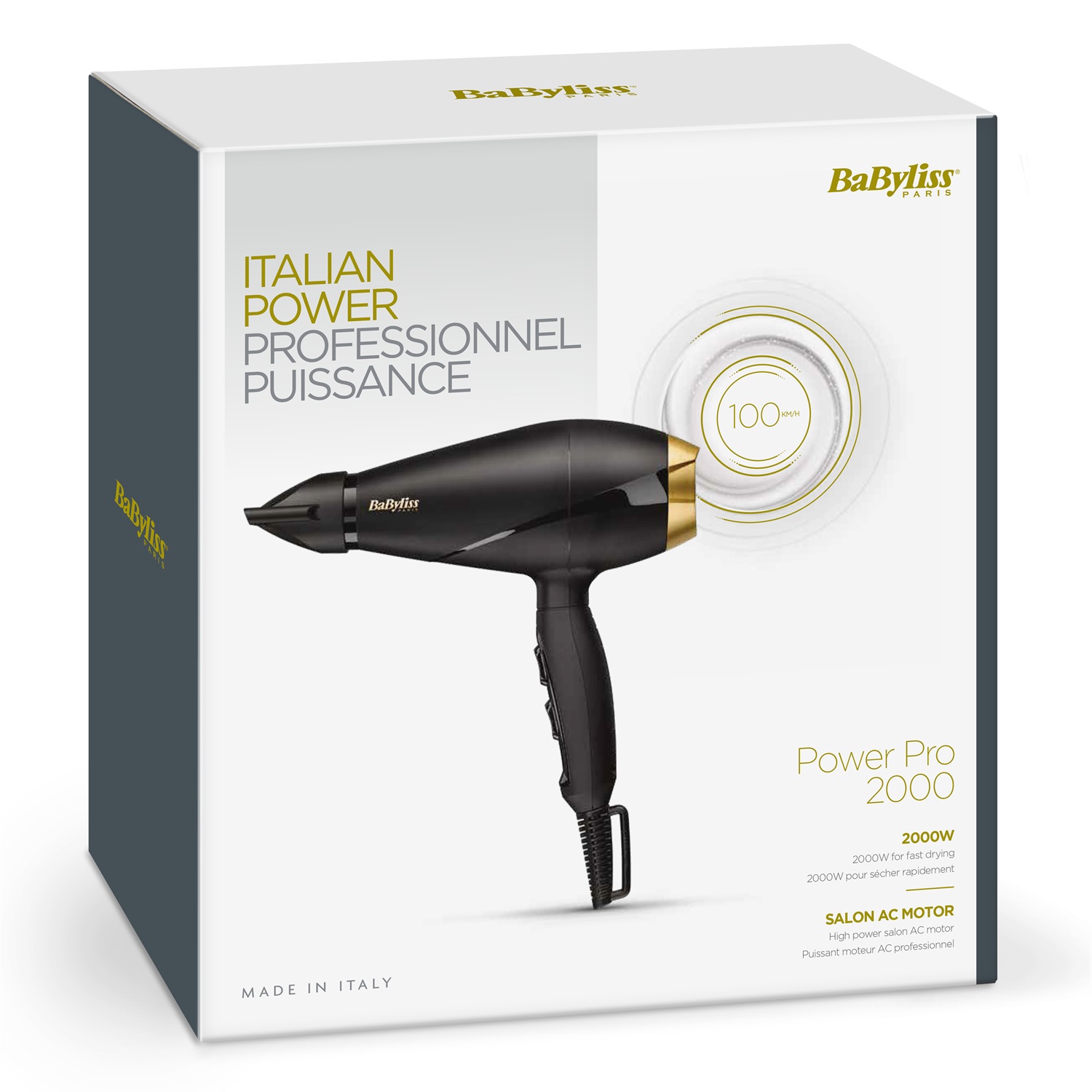 BaByliss 6704E Asciugacapelli Professionale 2000 W Nero e Oro con Motore CA