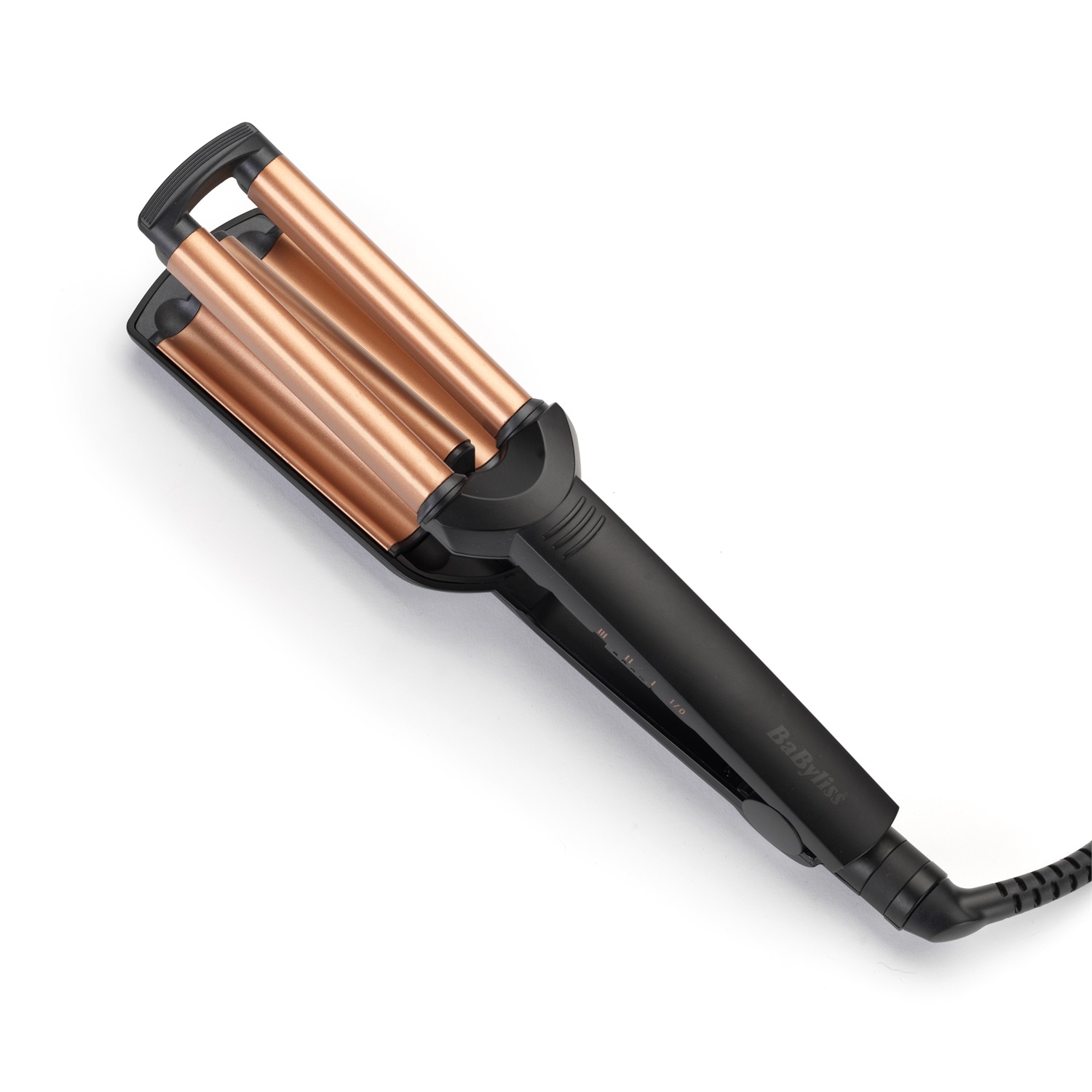BaByliss W2447E Deep Waves - Ferro per ricci con Ceramica Tormalina, 3 Temperature (160°C-200°C), Riscaldamento Rapido, Cavo da 2,5 m, Colore Nero e Arancione