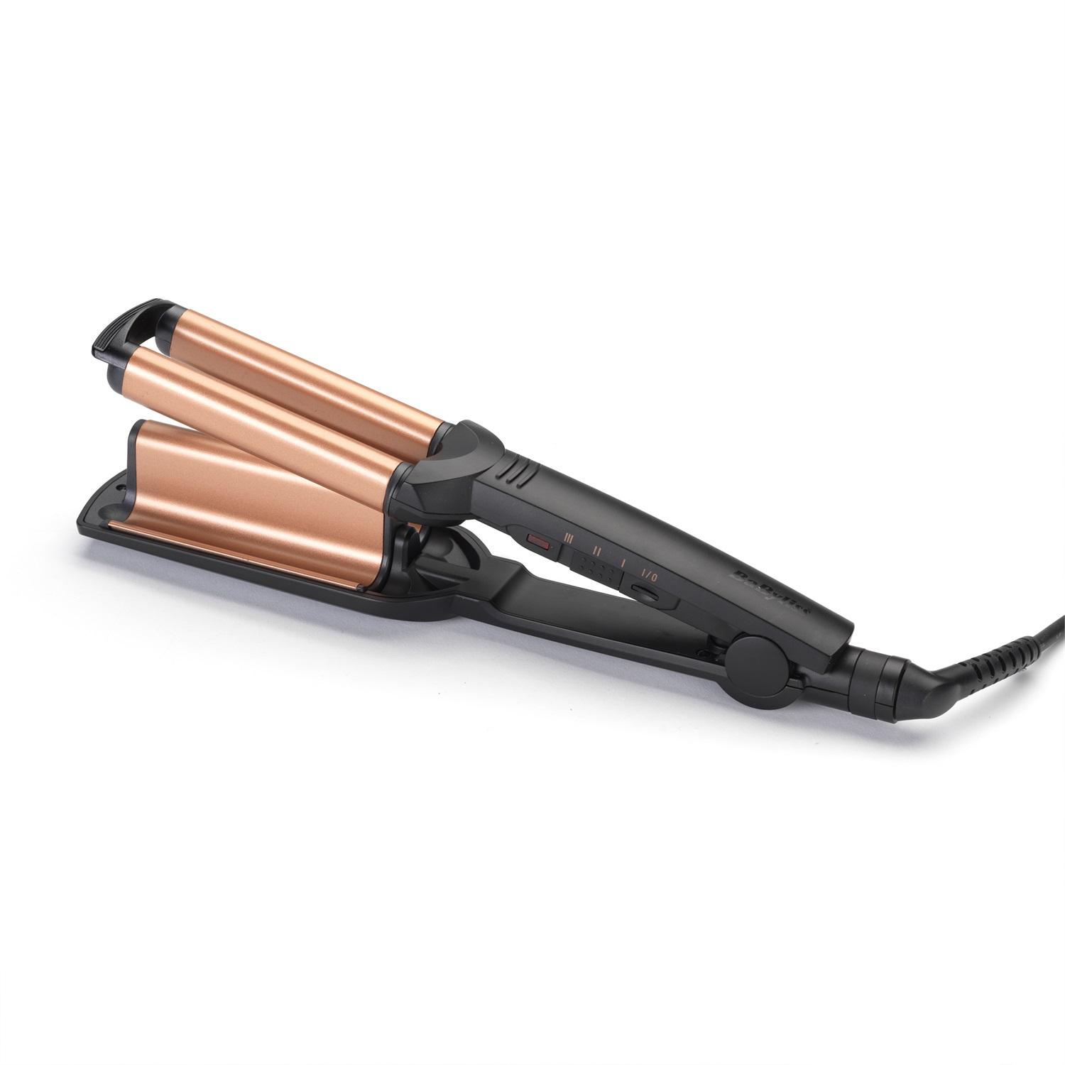 BaByliss W2447E Deep Waves - Ferro per ricci con Ceramica Tormalina, 3 Temperature (160°C-200°C), Riscaldamento Rapido, Cavo da 2,5 m, Colore Nero e Arancione