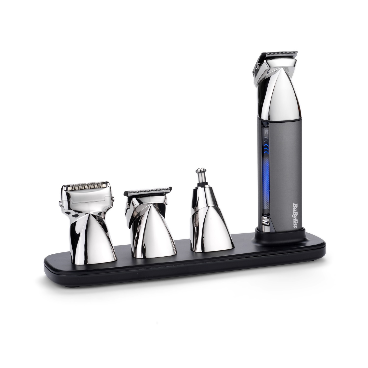 BaByliss MT996E Super-X Metal 15 in 1 Multi Trimmer con 4 testine intercambiabili, lame in acciaio giapponese, batteria al litio e base di supporto