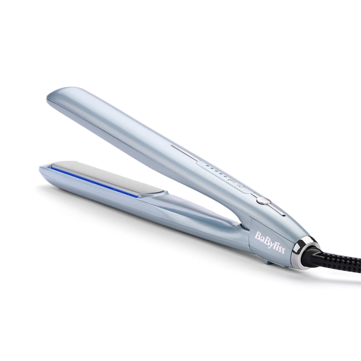 BaByliss HydroFusion ST573E Piastra per Capelli in Ceramica con Funzione Ionica Anti-Crespo, 5 Temperature fino a 230°C, Riscaldamento Rapido e Auto-Spegnimento, Azzurro