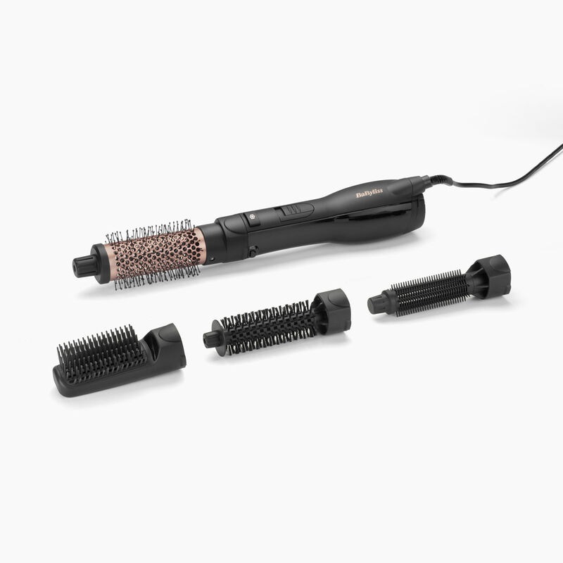 BaByliss AS122E Spazzola ad Aria Calda 1200W con 4 Accessori, 3 Temperature e Funzione Ionica Anti-Crespo - Nero e Rose Gold