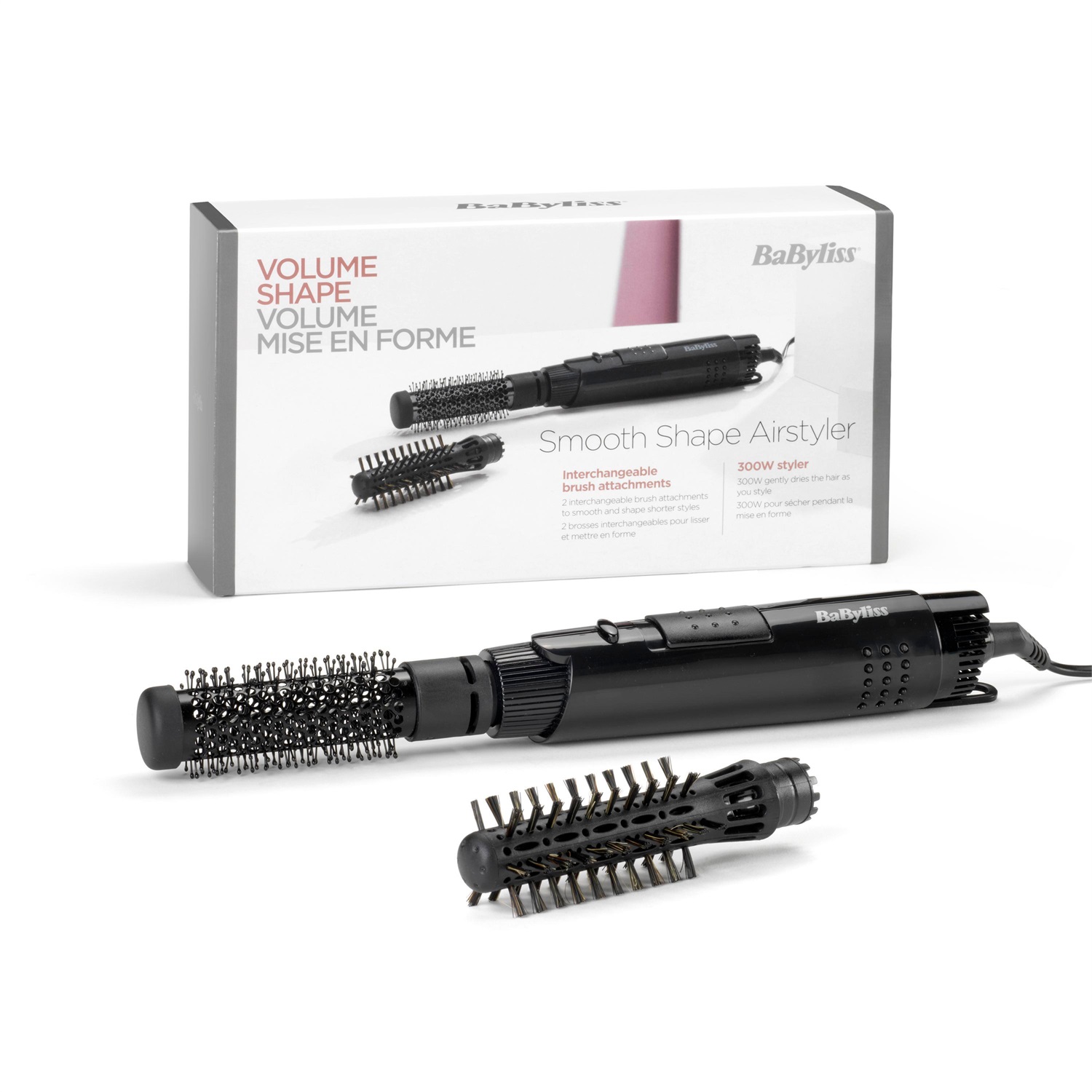 BaByliss Smooth Shape Airstyler - Spazzola ad aria calda 300 W con 2 accessori per capelli corti