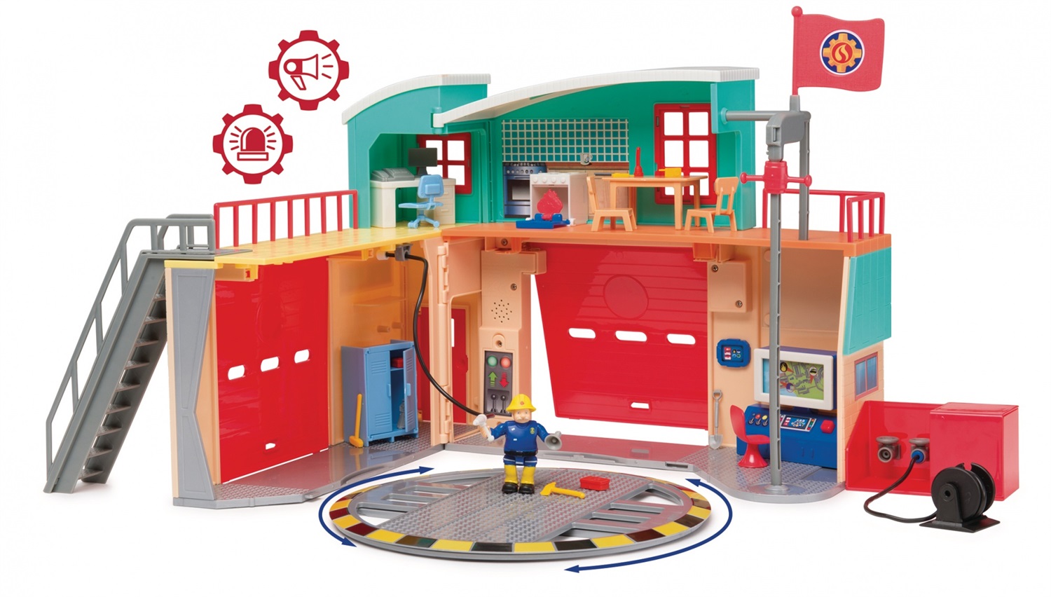 Simba Sam le Pompiere Caserma dei Pompieri Pontypandy - Suoni e luci, Figura articolata inclusa, Numerosi accessori, Da 3 anni - 109258282002