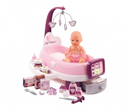 Smoby Baby Nurse Nursery Elettronica con Bambola Inclusa e 24 Accessori - Accessorio per Bambola Sicuro e Resistente