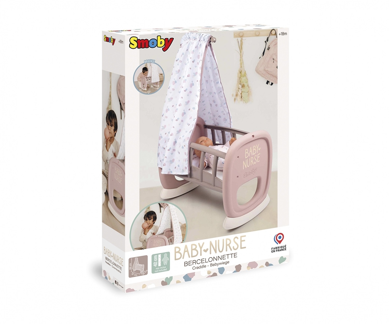 Smoby Baby Nurse Culla per Bambole con Baldacchino - Adatta per Bambole fino a 42 cm