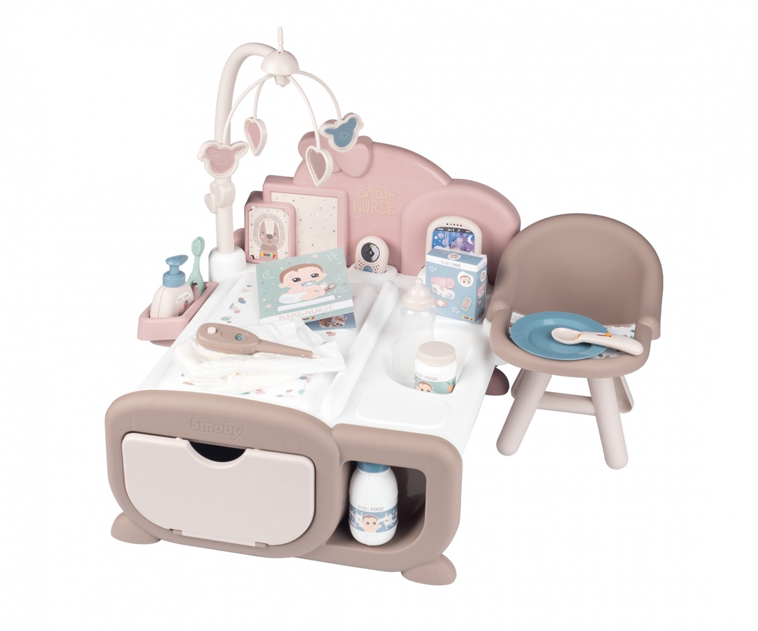 Smoby Baby Nurse Cocoon Nursery 7600220379 - Centro di Cura per Bambole con Funzioni Elettroniche, Fasciatoio, Culla, Seggiolone e 20 Accessori Inclusi, per Bambole fino a 42 cm, 3 Anni