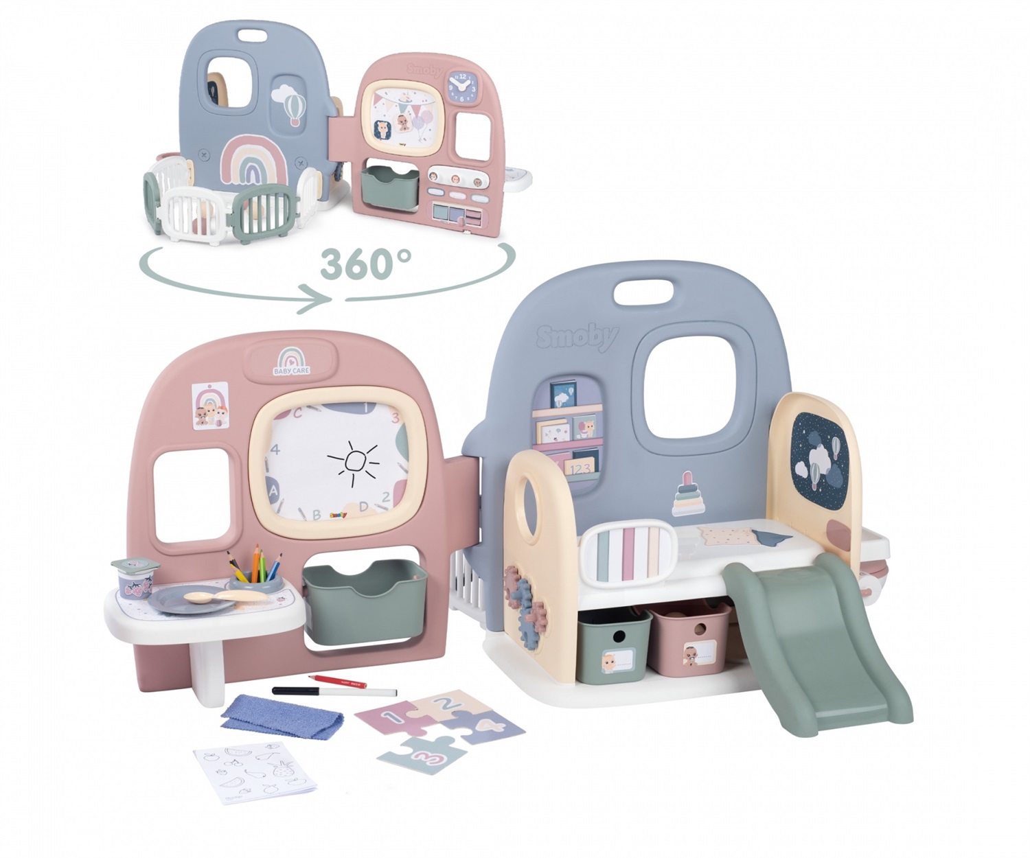 Smoby Baby Care Asilo delle Bambole 7600240307 - Set da Gioco per Bambole con 5 Aree di Gioco e 27 Accessori, 3 Anni