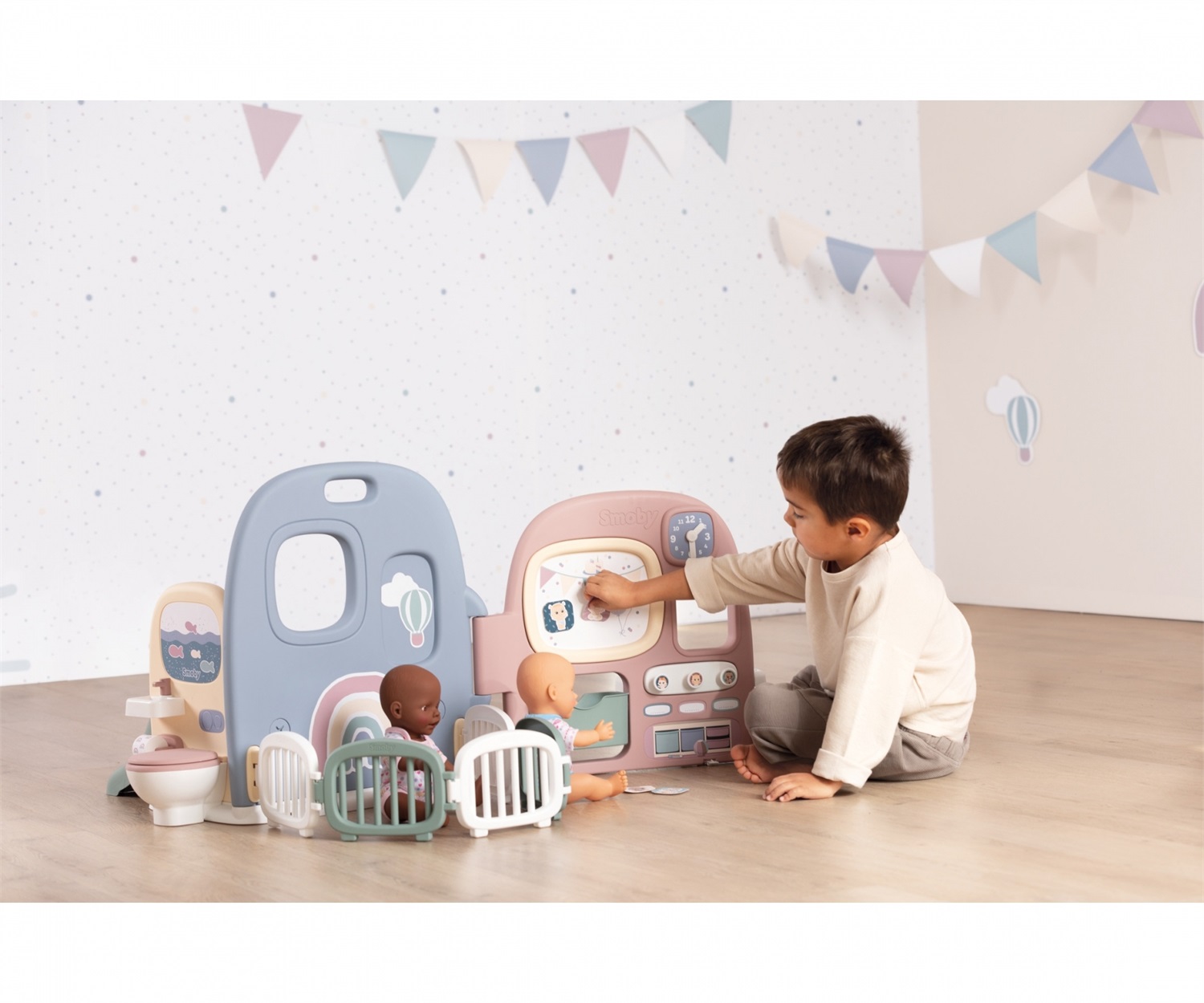 Smoby Baby Care Asilo delle Bambole 7600240307 - Set da Gioco per Bambole con 5 Aree di Gioco e 27 Accessori, 3 Anni
