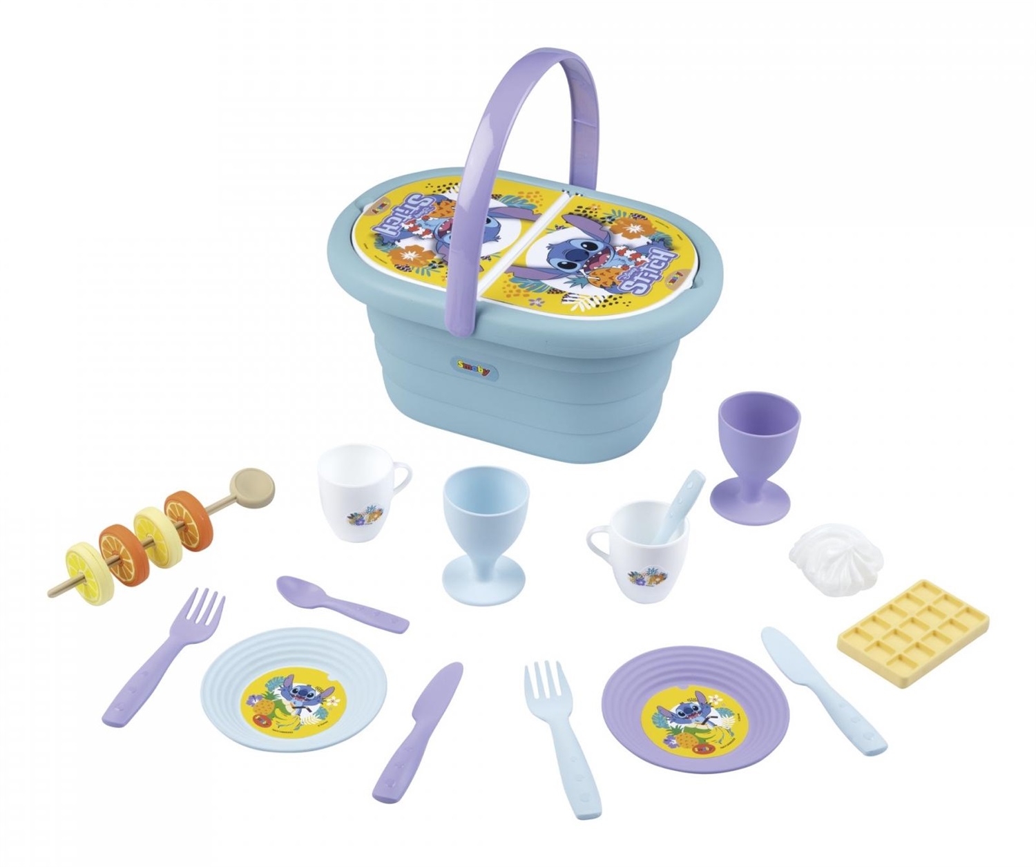 Smoby Cestino da Picnic Stitch - 19 Accessori Inclusi, Design Tematico con Adesivi, Manico Ergonomico, Dai 3 Anni