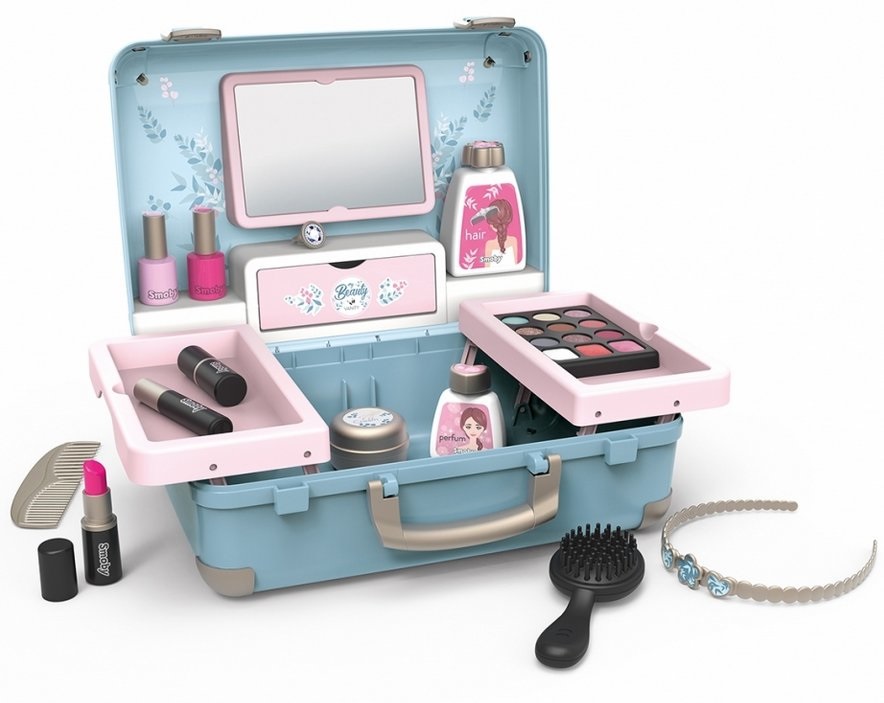 Smoby My Beauty Vanity - Valigetta per Trucco e Acconciatura con 13 Accessori, Universi Nail Art, Make Up e Hair Style, Età 3 Anni