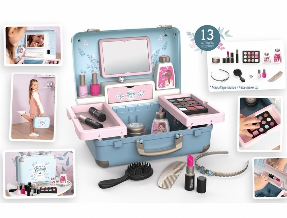 Smoby My Beauty Vanity - Valigetta per Trucco e Acconciatura con 13 Accessori, Universi Nail Art, Make Up e Hair Style, Età 3 Anni