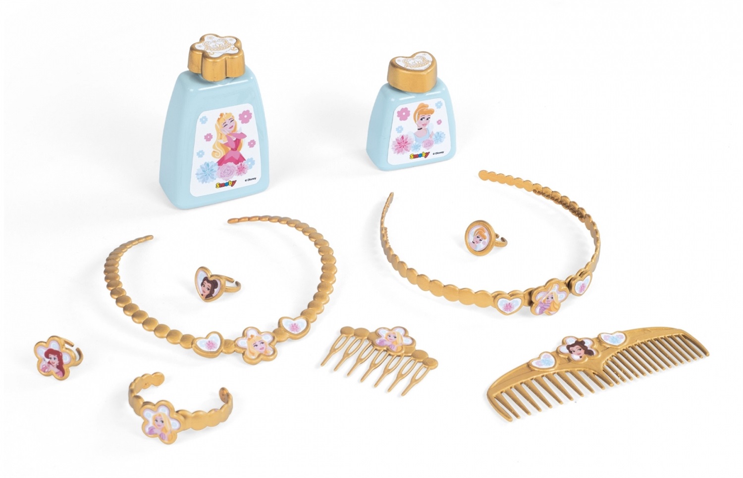 Smoby Disney Princess Specchiera 2 in 1 con Sgabello, Specchio Girevole, 10 Accessori, 3 Anni