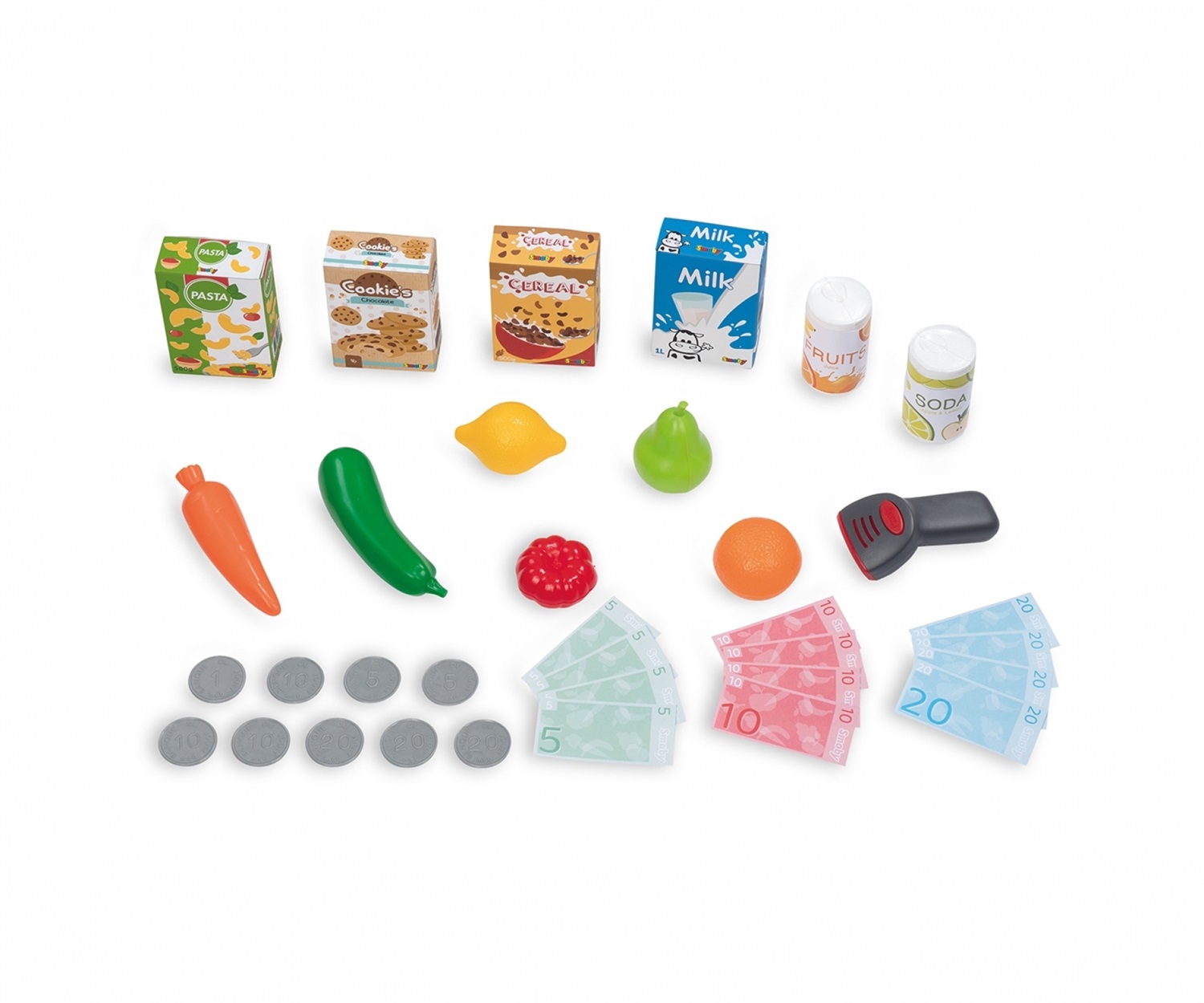 Smoby Supermarket con Carrello - 7600350238, Gioco di Ruolo per Bambini 3 Anni, Cassa con Lettore Codici a Barre, 34 Accessori, Luci e Suoni